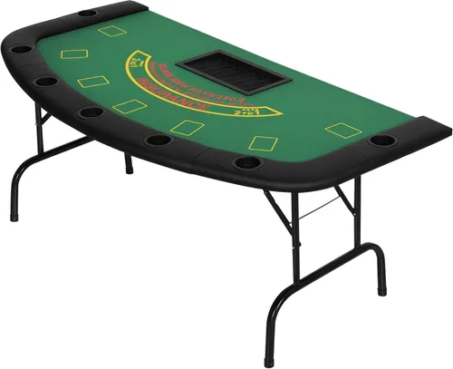 Soozier Mesa de póquer plegable, mesa de blackjack de 72 pulgadas para 7 jugadores con soporte para fichas y tazas, fieltro verde