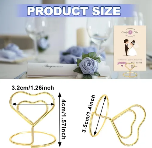 Miniatura 2 de ELANE 20 soportes para tarjetas de lugar para bodas, soportes para números de mesa de boda, tarjeteros para mesa, tarjetero de mesa (corazón)