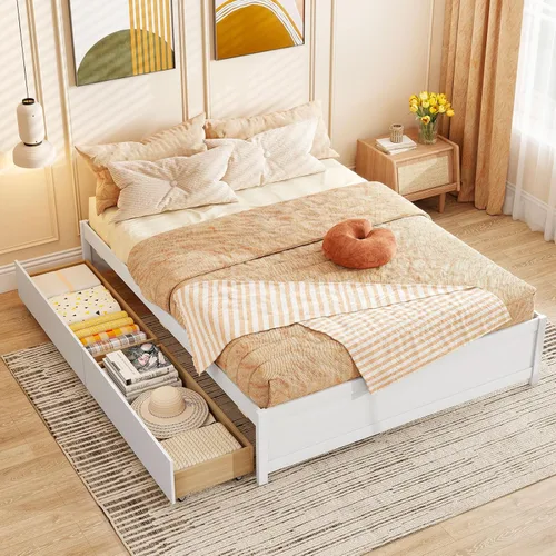 Miniatura 12 de Giantex Base de cama de plataforma de tamaño individual con 2 cajones de almacenamiento, marco de cama de madera maciza, base de colchón de soporte