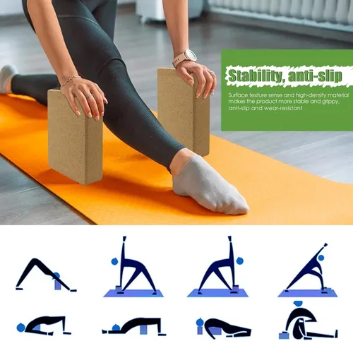 Miniatura 5 de Bloques de yoga de corcho, corcho natural, alta densidad con superficie antideslizante, accesorios ecológicos para mujeres, ideales para yoga