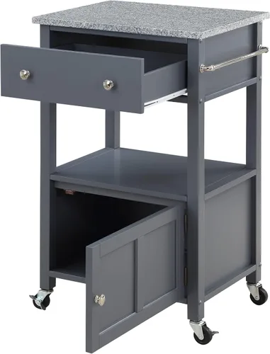 Miniatura 10 de OSP Home Furnishings Fairfax Farmhouse - Carrito de cocina con parte superior de granito, armario de almacenamiento rodante con toallero, estante