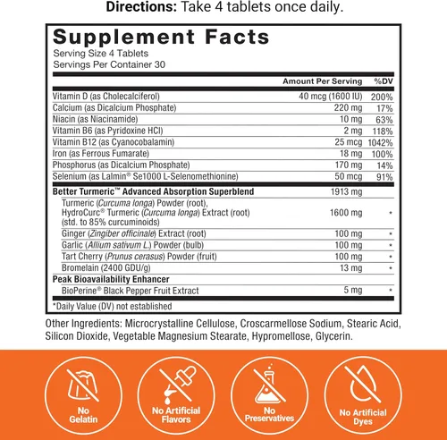Miniatura 5 de Force Factor Better Curcumina de cúrcuma de 1600 mg con pimienta negra y jengibre, suplemento de apoyo articular de fuerza clínica, absorción