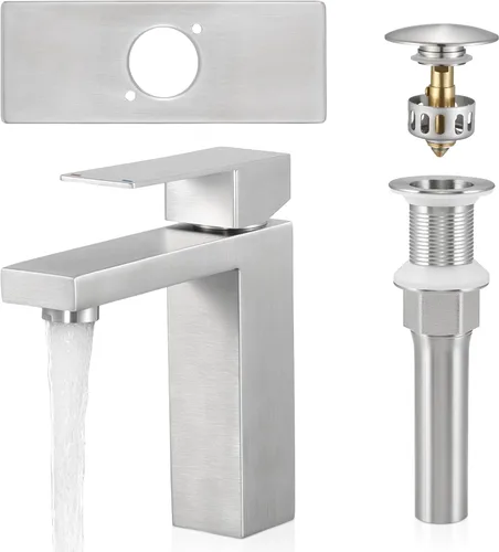 Miniatura 8 de KES L3156ALFF12-BS-C2-PL - Grifos de baño para fregadero de un solo orificio o 3 agujeros, acero inoxidable, drenaje desplegable sin desbordamiento