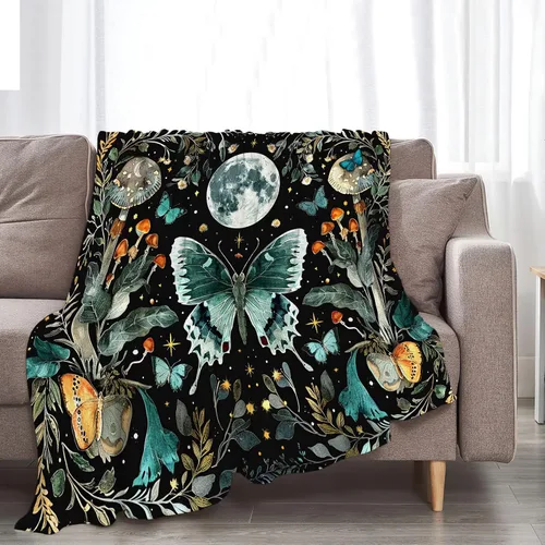 Miniatura 5 de Manta de Polilla Suave y Esponjosa de Vellón Gótico Mariposa Luna Mantas Decorativas Acogedoras y Cálidas de Franela de Felpa Regalos para Niños