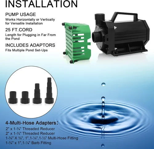 Miniatura 4 de BARST 4760GPH Bomba de agua sumergible con cable de alimentación de 25 pies y bolsa de barrera para estanque, cascada, acuario, verde hidropónico