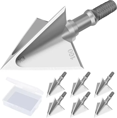 Miniatura 13 de Hunting Broadheads with 3 Fixed Blade 100 Grain Screw-in Archery Broadheads Compatible with Crossbows,Recurve and Compound Bows plateado