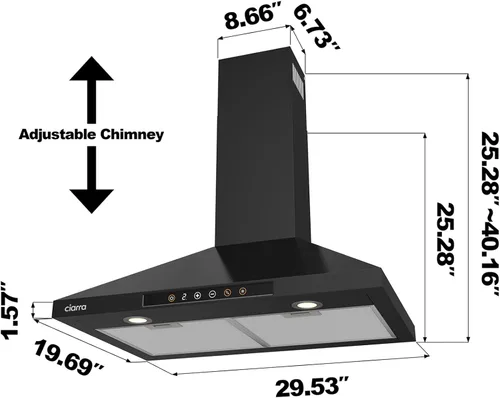 Miniatura 7 de CIARRA Campana extractora inteligente de 30 pulgadas con control de voz, compatible con Alexa/Google Home/Smart Life Assistant, campana extractora