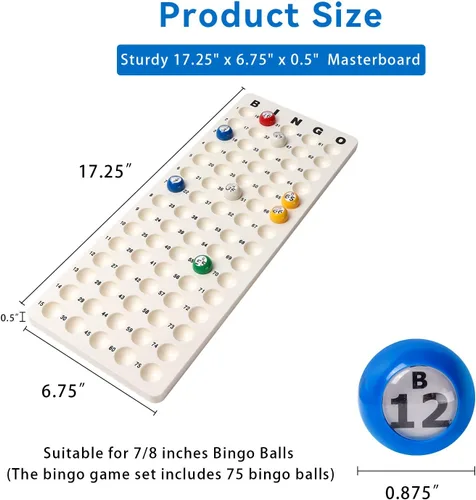 Miniatura 2 de GSE Games & Sports Expert Tablero maestro de bingo y bolas multicolor de 7/8 pulgadas, tablero de llamadas de bingo blanco para fiestas, grupos