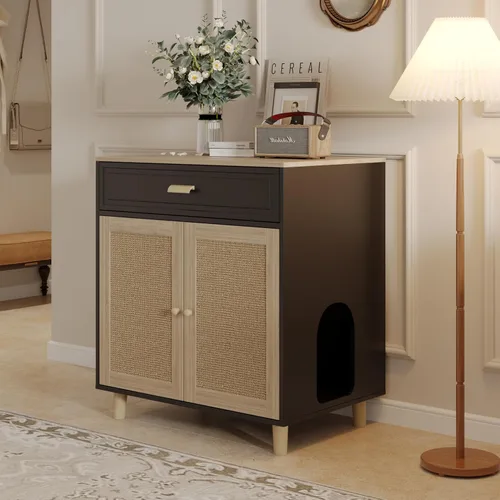 Miniatura 10 de Mueble Gabinete para Caja de Arena de Gatos Oculta Interior 2 en 1 Casa de Madera para Gatos y Gabinete de Baño con Puertas de Tabla Rascadora