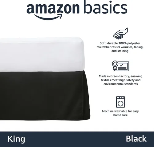 Miniatura 2 de Amazon Basics Falda de cama plisada ligera, tamaño King, color negro