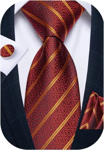 Miniatura 9 de DiBanGu Juego de corbata a rayas para hombre, corbata tejida de seda a cuadros y gemelos cuadrados de bolsillo, negocios y bodas