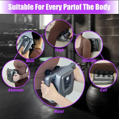 Miniatura 7 de Pistola de masaje de 24 cabezas, masajeador muscular de percusión de tejido profundo, 99 velocidades, 9 modos, masajeador eléctrico de mano para Gris