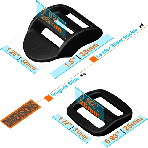 Miniatura 3 de LASIGHT Paquete de 4 hebillas de bloqueo de escalera deslizante y deslizador de triple deslizamiento para correas de 3/4", 1", 1-1/4", 1-1/2", 2