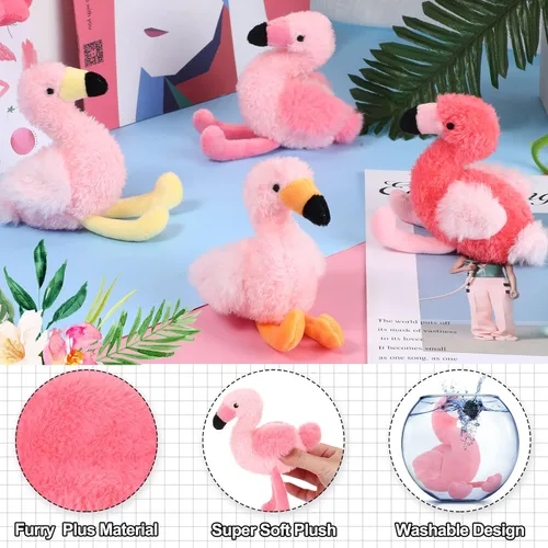 Miniatura 3 de Skylety Animal de peluche de flamenco de 18 pulgadas con 4 bebés, juguetes de peluche en el interior con cremallera para mamá, flamenco rosa