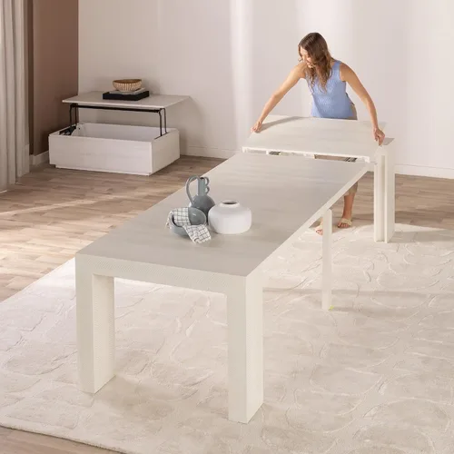 Miniatura 37 de Transformer Table - Mesa de comedor extensible de madera maciza, asientos 2-12, mesa de comedor expandible, muebles que ahorran espacio, muebles