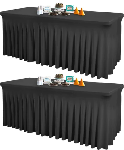 Miniatura 36 de Paquete de 2 manteles color azul bebé para mesa rectangular de 4 pies, manteles de elastano elásticos de 4 pies, falda blanca rectangular para baby