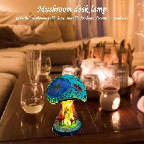 Miniatura 5 de Lámpara de Mesa de Resina de Vidrio Creativa en Forma de Seta, Luz Nocturna Mini de Vidrio Manchado de 5.9 Pulgadas, Decoración Bohemia