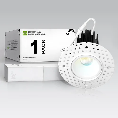 ASD Luces LED empotrables sin moldura de 1 pulgada, 7W 120V Triac redondas para uso comercial, iluminación regulable sin lata para techo con caja de