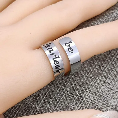 Miniatura 15 de HOFOYA Anillos inspiradores ajustables de acero inoxidable, anillos de grabado, joyería motivacional, graduación, San Valentín, regalos