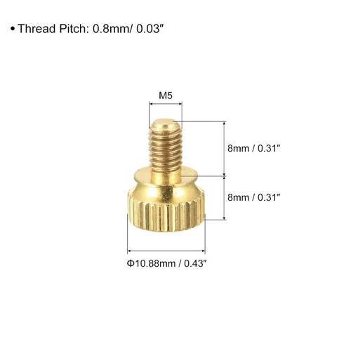 Miniatura 2 de uxcell 2 tornillos moleteados para el pulgar, pernos de hombro de latón M5x8mm, perillas de agarre escalonadas para PC, electrónicos, mecánicos