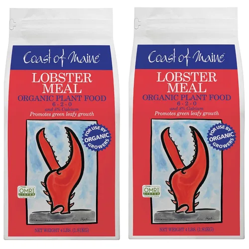 Coast of Maine Harina de langosta, 4 libras (paquete de 2) alimento orgánico para plantas y calcio, con certificación OMRI, para crecimiento de