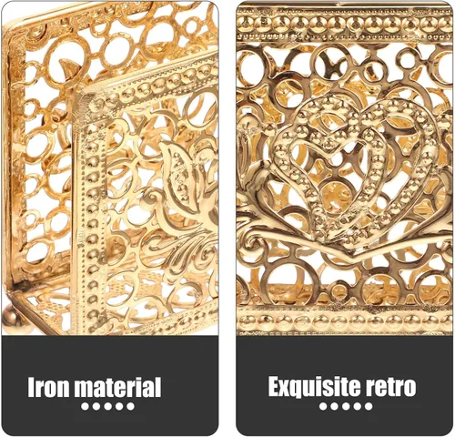 Miniatura 3 de Hemobllo Retro Metal Napkin Holder Gold Rectangular Freestanding Napkin Stand Decorative Tissue Rack for Kitchen Dining Table Farmhouse