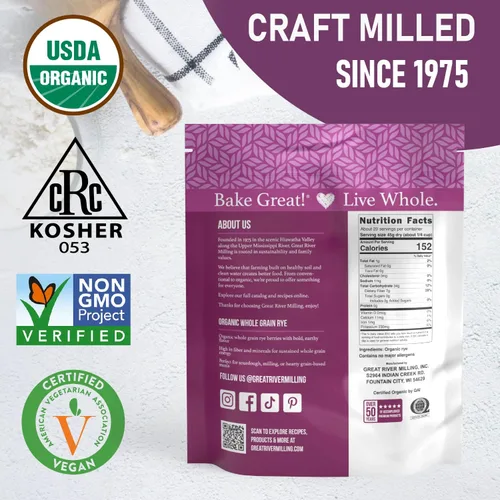 Miniatura 9 de Great River Organic Milling - Bayas orgánicas de centeno de grano entero Grano antiguo rico en fibra, rico en nutrientes, sin OMG, Kosher Ideal