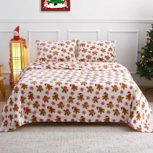 Miniatura 81 de Viviland Juego de sábanas de microforro polar tamaño matrimonial, sábanas ajustadas tipo franela para Navidad con bolsillo de 15" de profundidad