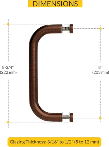 Miniatura 2 de BRIXWELL Manija tubular para puerta de ducha con acabado de cobre antiguo de montaje único, material de latón, se adapta a vidrio de 3/16 a 1/2