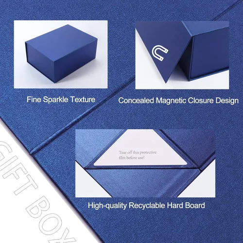 Miniatura 7 de Paquete de 4 cajas de regalo de 9.5 x 7 x 4 pulgadas con tapas de cierre magnético, caja magnética azul para bodas, propuestas de dama de honor