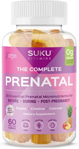 SUKU Vitamins - Prenatal completo - Enriquecido con calcio, vitamina K2, vitamina B12 y más gomitas - Fácil de masticar - Sin OMG, sin gluten y