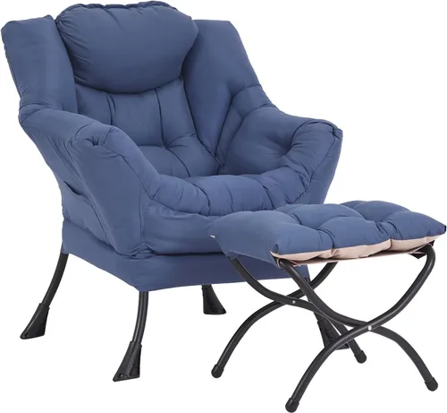 Miniatura 20 de Silla perezosa acogedora y otomana, juego grande de silla de descanso contemporánea, sillón tapizado de ocio para lectura para dormitorio, sala