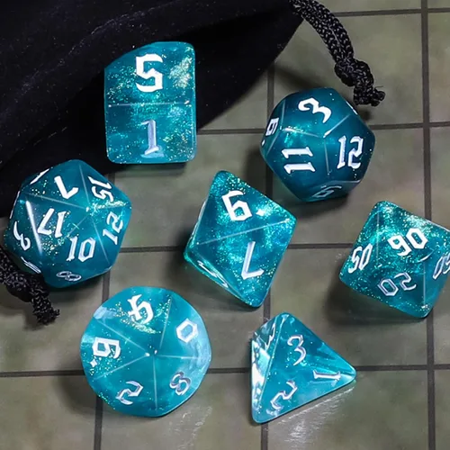 Miniatura 4 de CiaraQ DND Juego de Dados Poliédricos para Dungeons and Dragons RPG MTG Juegos de Mesa de Rol - con 1 Bolsa de Dados (Aguamarina + Brillantina)