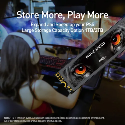 Miniatura 3 de MOVE SPEED HB7450 SSD de 512 GB para PS5 con disipador de calor, unidad interna de estado sólido PCIe 4.0 NVMe M.2, hasta 7450 MB/s, expansión