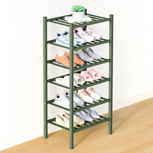 Miniatura 97 de Smiry Zapatero de bambú para clóset, organizador de zapatos apilable de 4 niveles largo de madera, estante de almacenamiento de zapatos Negro