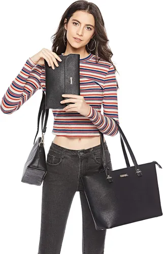 Miniatura 79 de Juego de 4 bolsas modernos para mujer de cuero sintético: bolso tote, bolso de hombro, bolso de mano y cartera.