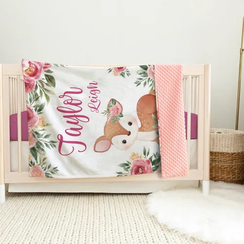 Miniatura 5 de Manta de bebé personalizada, manta de felpa suave con respaldo de puntos de doble capa para niños y niñas, nombre personalizado con diseño de animal