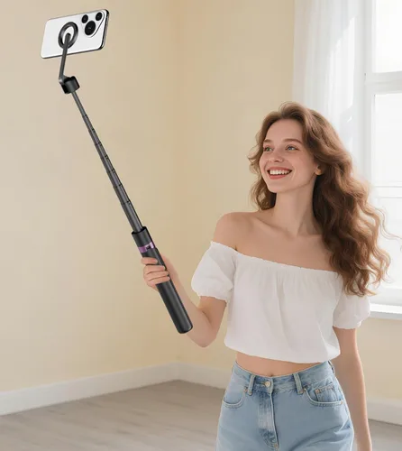 Miniatura 9 de TONEOF Trípode magnético para selfie de 68 pulgadas con soporte magnético fuerte de aluminio para Magsafe, soporte giratorio de 360° para teléfono