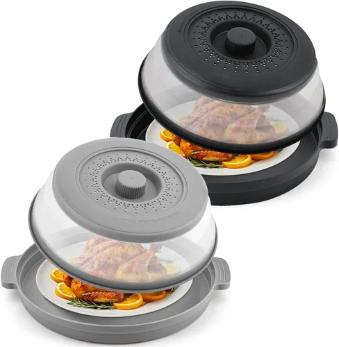 Miniatura 9 de Cubierta antisalpicaduras para microondas para alimentos con placa base antiquemaduras, plástico grande y silicona ventilada para evitar quemaduras