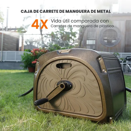 Miniatura 7 de Giraffe Tools SW5 Caja de carrete de manguera de metal, carrete de almacenamiento de manguera de jardín resistente, mango de manivela, capacidad