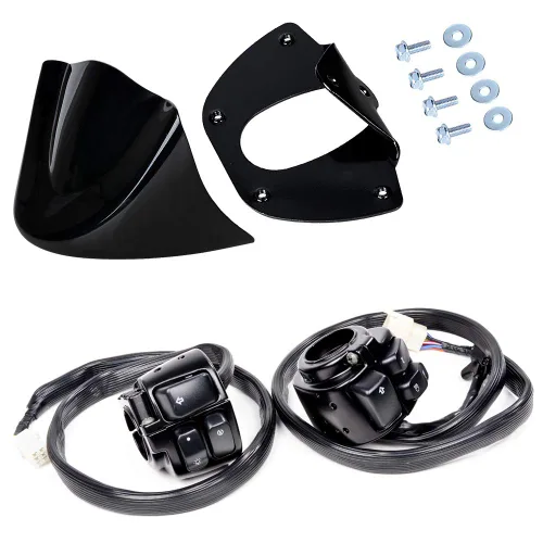 Miniatura 19 de Juego compatible para 1 pulgada de manillar de Harley 96-12, interruptor de bocina, luces delanteras y señales de giro, empuñaduras y tapa de Negro