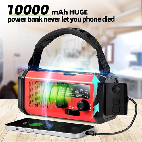 Miniatura 4 de QAUYYW Radio de Emergencia Meteorológica, Radio de Manivela Portátil de 37000mWh NOAA/AM/FM, Luz de Lectura, Radio Solar, Linterna de Emergencia