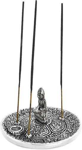 Miniatura 4 de Incense Garden Soporte para quemador de incienso tibetano, aluminio reciclado para conos de incienso, 4 pulgadas