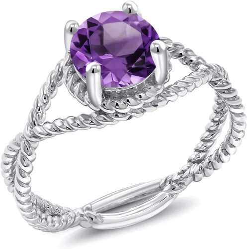 Miniatura 87 de Gem Stone King 7MM Round Gemstone Birthstone Solitaire Ring for Women Twisted Rope Band in 925 Sterling Silver Available in Sizes 5, 6, 7, 8, 9