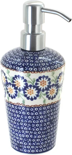 Miniatura 19 de Cerámica polaca de rosa azul, dispensador de jabón de margaritas azules, 6.75 pulgadas de alto, accesorio de baño de cerámica polaca pintado a mano