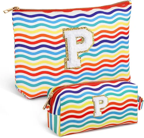Miniatura 22 de Bolsa de viaje de maquillaje con monograma de 2 piezas para regalos de niñas adolescentes, bolsa de cosméticos para niñas, bolsa de aseo de viaje