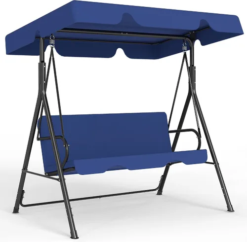 Miniatura 11 de Murago - Silla de columpio para patio al aire libre con dosel ajustable, columpio para patio al aire libre con soporte resistente para 3 personas