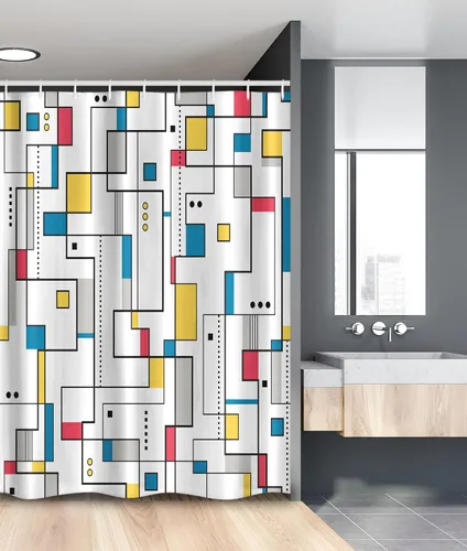 Miniatura 130 de set de cortina para baño decorativa de tela de poliéster con ganchos