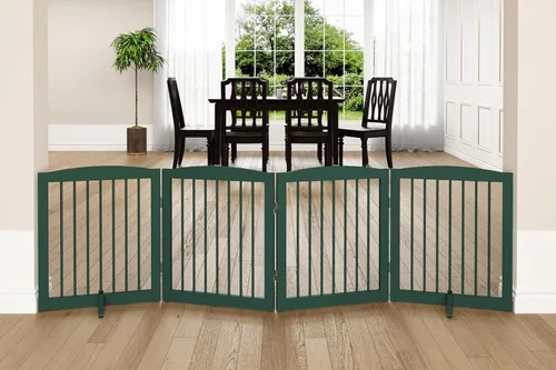 Miniatura 26 de PUPETPO Puerta independiente para mascotas para perros, puerta plegable de madera para perros para casa, puerta interior para perros para puertas