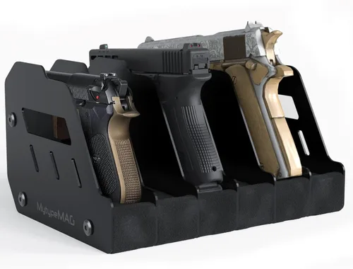 Miniatura 2 de Estante para pistolas, organizador de accesorios para pistolas, organizador seguro para pistolas con almacenamiento de espuma suave Negro 6 ranuras